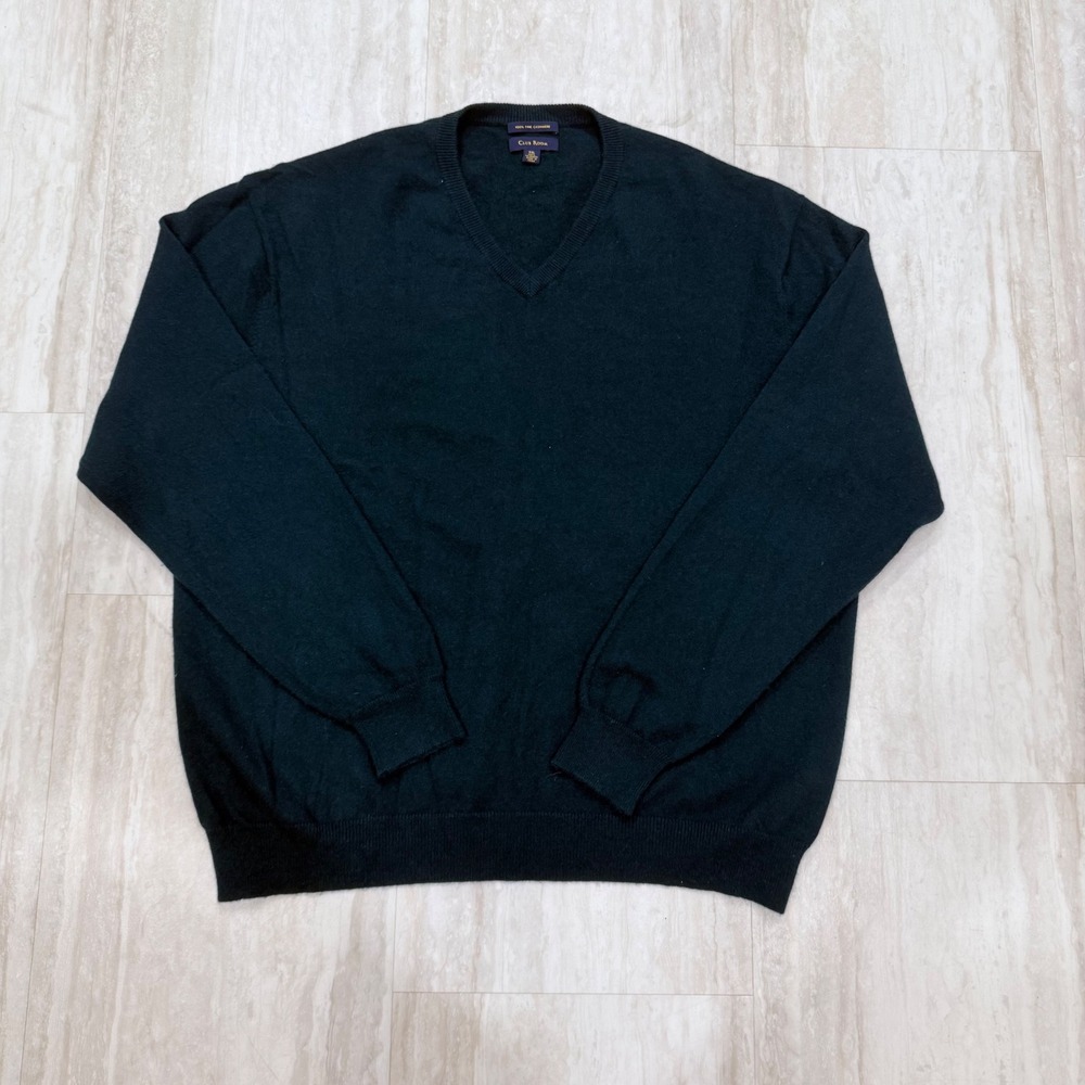 100% Cashmere Mens XXL Hunter Green V-Neck Long Sleeve Sweater